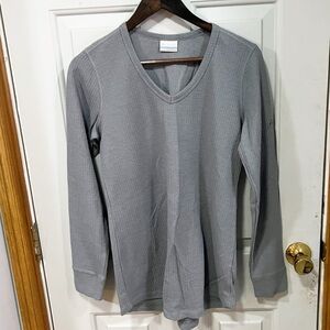 Columbia Pine Peak Thermal Tunic Womens Sz Small Gray Long Sleeve Waffle V-Neck